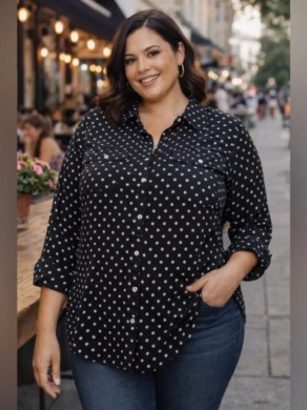 Elementz Woman black and white polka dot button-up shirt